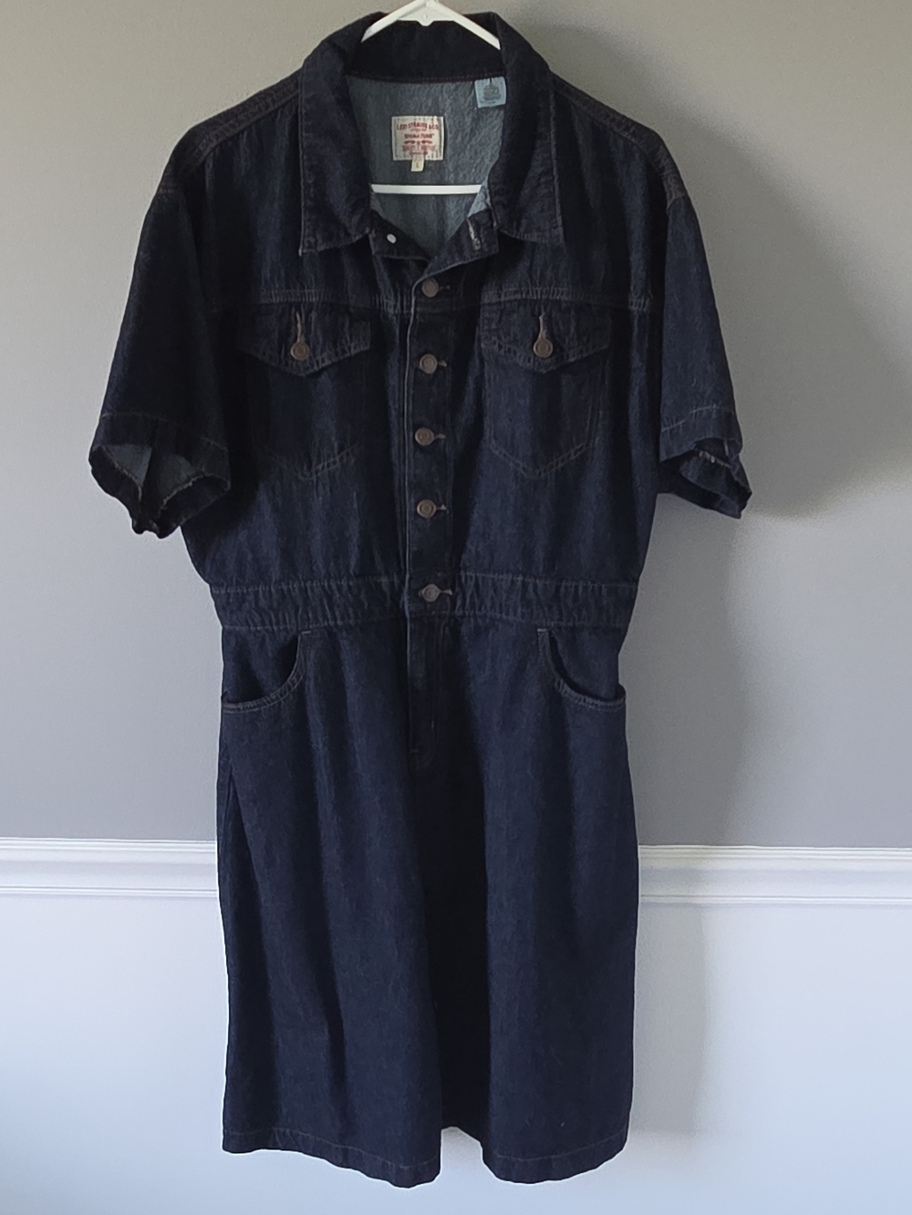 Levi Straus Signature Indigo Blue Denim Dress with Red Logo Patch Size L